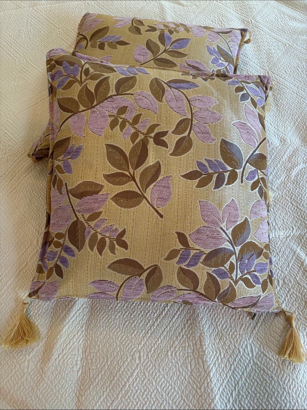 "Pillow Decor" Leaf Textures In Neutral & Lavender Throw Pillows - Set of 2 !